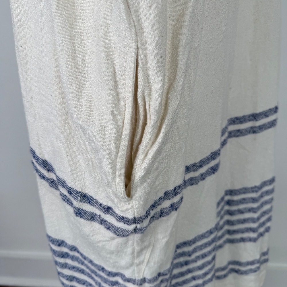 Free People Women Cream Blue Striped Henley Tunic Dress Pockets Large L - Picture 8 of 16